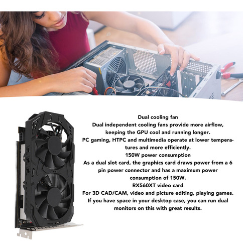 Placa Vídeo Com Ventilador Duplo Rx560xt 8gb Gddr5 256bit