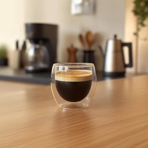 Set 6 Tazas Espresso Doble Pared 80ml Frio Caliente Sin Asa Transparente