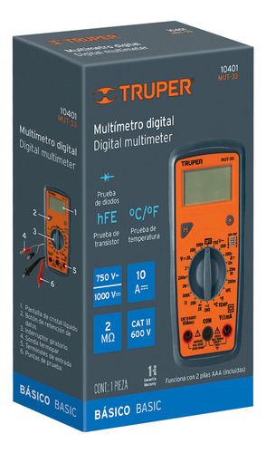 Tester Multimetro Digital 10 A Profesional Truper Mut-33