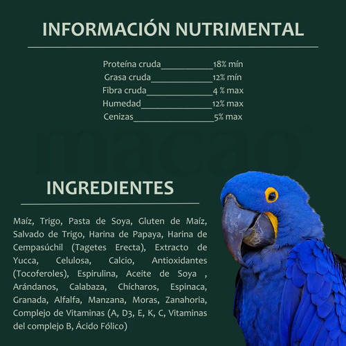 Alimento Para Guacamayas Y Loros Grises Croquetas Macao 10k