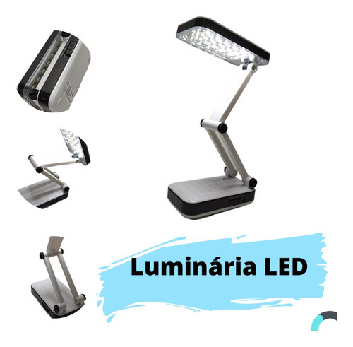 Luminária De Mesa 24 Led Abajur Dobrável Recarregável Bivolt