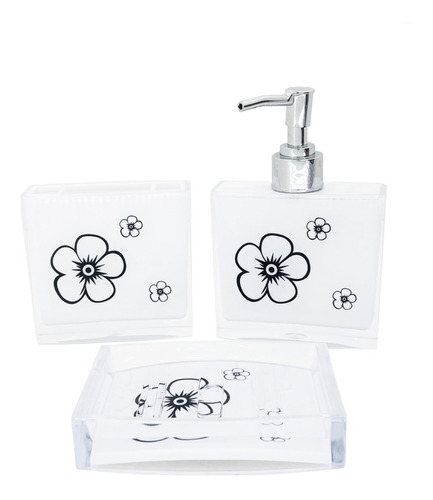 Set Baño 3 Piezas Acrilico Plastico Flor Negra D+m Bazar