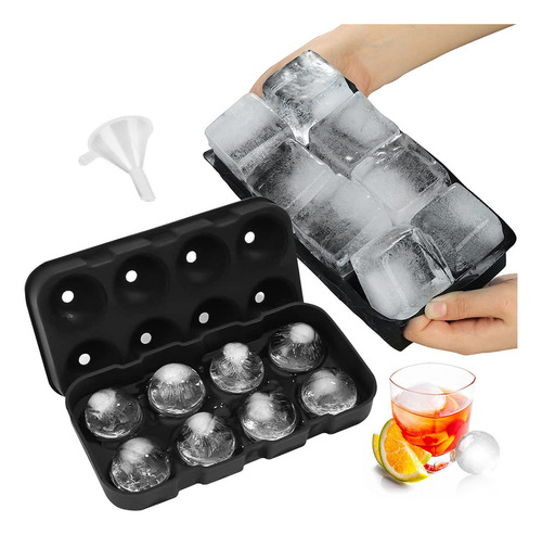 2 Molde Para Hielo Esferas Y Cubos Grandes Con Embudo
