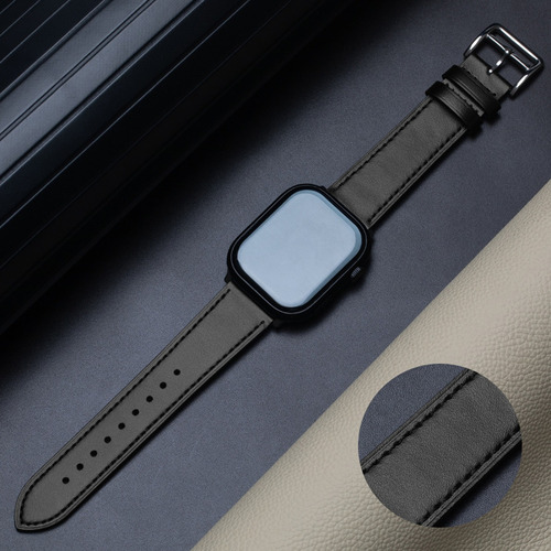 Cuero Genuino Elegante Para Apple Watch Series 42/44/45/49mm Ancho De La Correa 3.5 Cm Color Negro