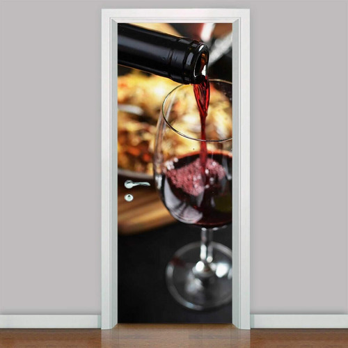 Adesivo Para Porta De Cozinha Vinho Na Taça-63x210cm