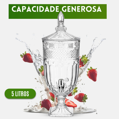 Suqueira De Vidro Água Saborizada Suco Licor Jarra 5 L Class Água
