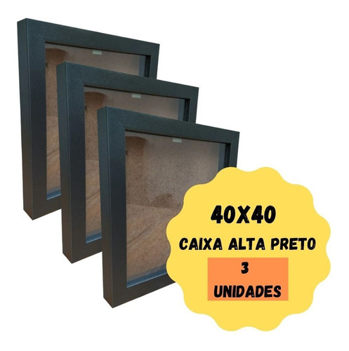 Moldura Caixa Alta 40x40 Preto 3 Unidades Cor Da Armação Preto Cor Preto