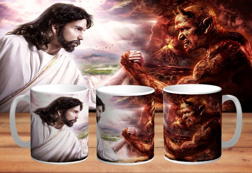 Taza De Ceramica Jesus Y El Diablo Cristiana