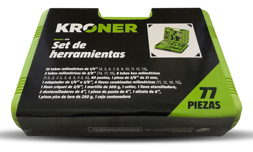 Set Juego De Herramientas Tubos Y Llaves Kroner De 77 Piezas
