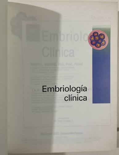 Libro Embriología Clínica - Moore, Persaud - 6a Ed Original (Usado)