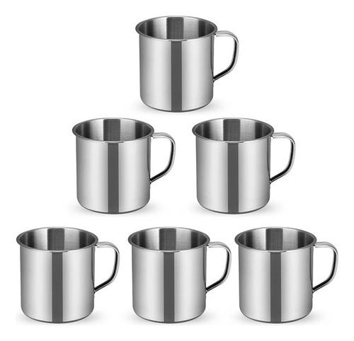 Kit 6x Caneca Inox C/ Alça 150ml Drinks Café Restaurante Bar Lisa