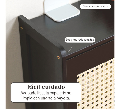 Zapatero Retro 2 Puertas Con Ratán - 3 Niveles, Negro