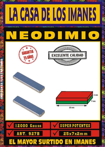 Iman Neodimio 25x7x2 Mm Super Potentes 12000 Gauss X 16 Unid