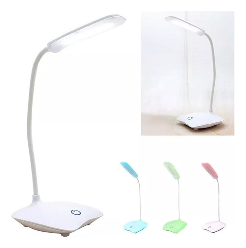 Lámpara Escritorio Flexible Led 3 Tonos Mesa Recargable Usb Estructura Blanco Pantalla Verde