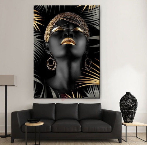 Cuadro Mujer Africana Dorada Arte Canvas Grueso 90x60cm