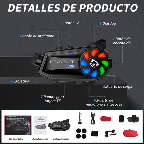 A Intercomunicador Audifono Cámara Bluetooth Para Casco Con