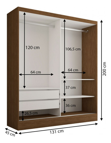 Guarda-roupa Solteiro Istambul 2 Portas Naturale Tx - Pm Cor Marrom