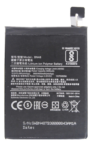 Bateria Para Xiaomi Redmi Note 6 Pro Bn48 3900 Mah Interna