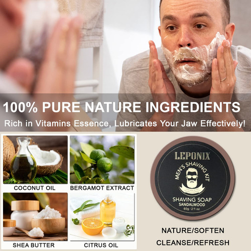 Kit De Afeitado Leponix Para Hombre Con Jabón, Brocha Y Crem