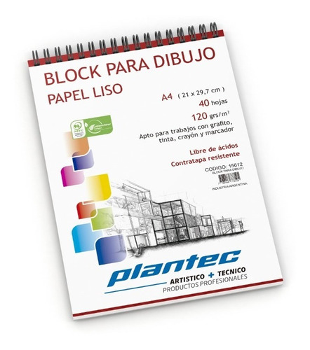 Block Para Dibujo Plantec A4 120 Grs Liso X 40 Hojas 15612