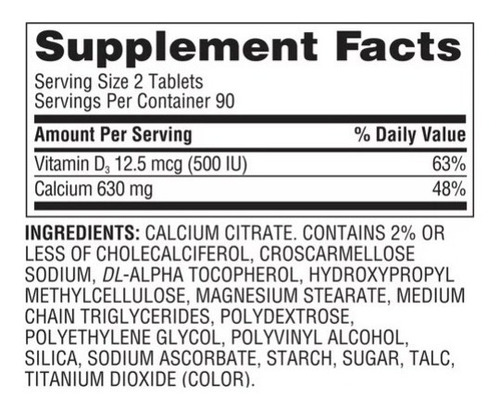 Equate Citrato De Calcio + Suplemento Dietético En Tabletas D3, 630 Mg, 180 Unidades Puede Reducir La Osteoporosis Más Adelante En La Vida. La Vitamina D3 Ayuda Al Cuerpo A Absorber El Calcio