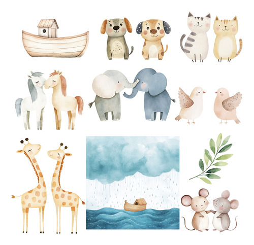 Kit Imagenes Png Clipart - Arca De Noe Acuarela Diseñadores