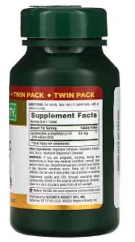 Nature's Bounty Acidophilus Probiotic 200 tabletas Paquete de 2 x 100 100 millones de cultivos activos de Lactobacillus acidophilus sin gluten ni OMG sin sabores ni edulcorantes artificiales