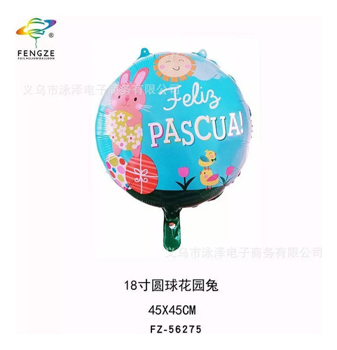 Pack 50 Globos Feliz Pascua Conejos 45 Cm Con Varilla