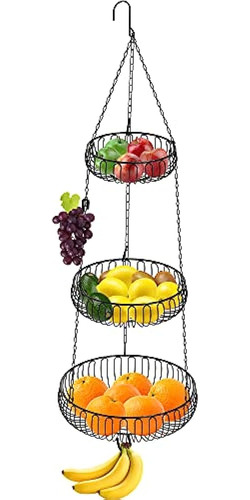 Simplehouseware Hanging Fruit Basket, Classic Oblate, Black