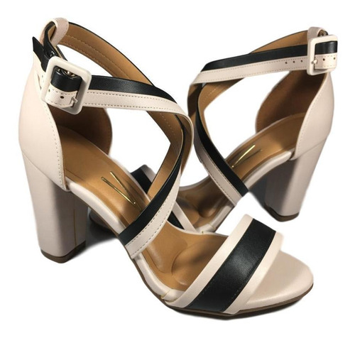 Sandália Feminina Vizzano Salto 8,5cm Trançada Ref 6410 Preta Ou Creme