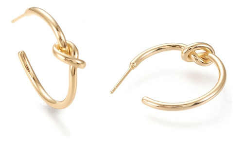 Aretes Medio Aro Nudo Chapa Oro 18k Acero Inoxidable 3cms