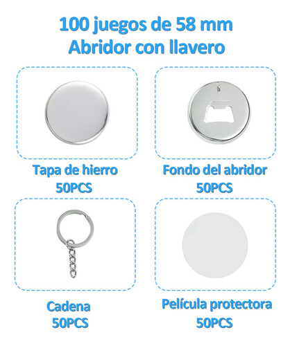 50 Pcs Llavero 58mm Chapita Destapador Metal Filimina Botón