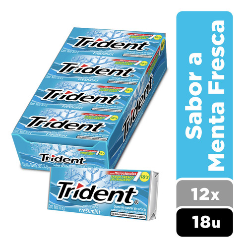 Chicle Trident® Sin Azúcar Sabor Menta Fresca 12 X 18 Un C/u
