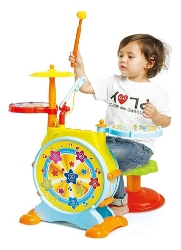 Prextex Juego De Batería Para Niños Incluye Micrófono Color Amarillo