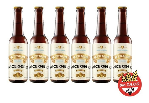 Cerveza Artesanal Straus Rice Gold 330ml Sin Tacc Pack X 6