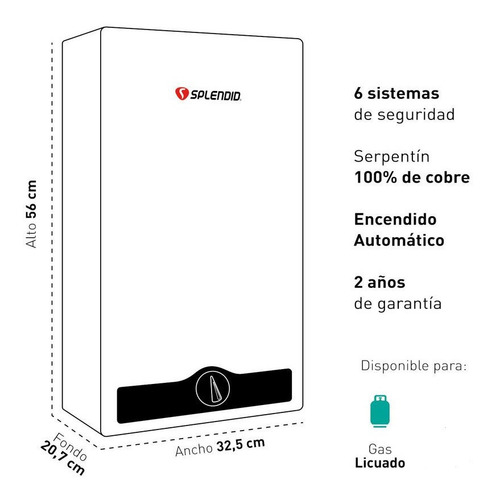 Calefont A Gas Glp Splendid 11 Lts Blanco