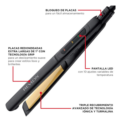 Alaciadora Revlon Turmalina Control Temperatura Negro