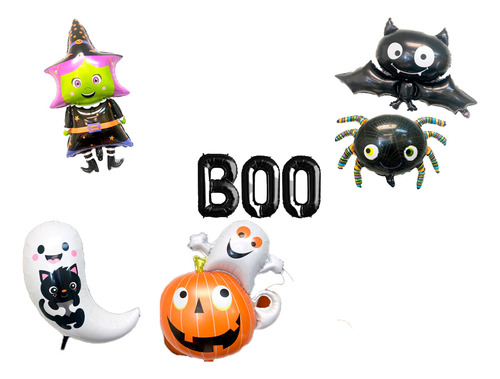 Kit Globos Halloween Bruja Boo Murciélago Fantasma
