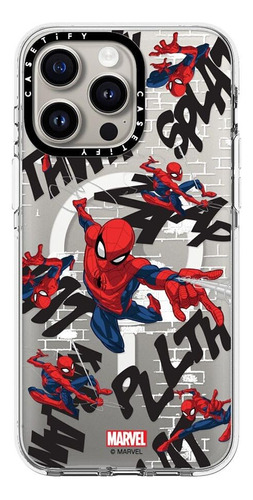 Funda Para iPhone 15 Pro Max Spiderman Pattern Magsafe Clear