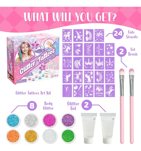 Girlink Kit De Tatuajes Con Purpurina Para Niñas, Tatuajes