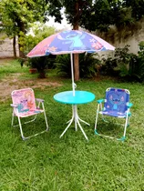 Comprar Mesa De Jardin  Sombrilla+ 2 Reposeras Plegables