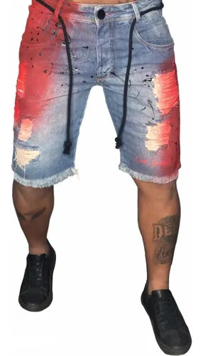 Bermuda jeans hotsell masculina manchada