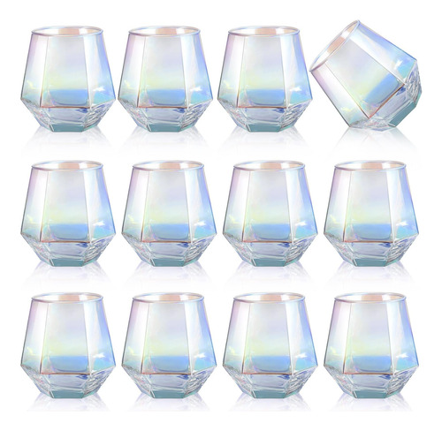 Juego De 12 Copas De Vino Iridiscentes Sin Tallo, 10,5 Oz, C