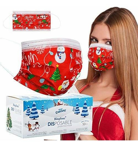 Máscara Desechable De Navidad Para Mujer Hombre Rojo Bastón 