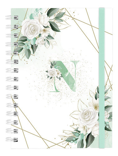 Caderno Plus Monograma Floral Verde Letra N 14x20 100 Fls