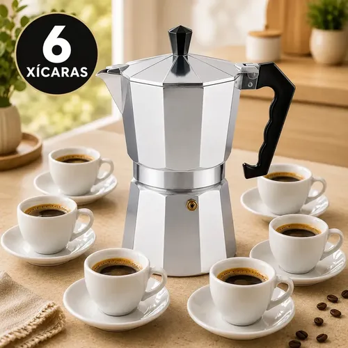 Cafeteira Italiana Moka Alumínio 6 Xícaras Café Expresso Espresso Para Fogão Manual Tradicional Resistente 300 Ml Casa Premium Sólar