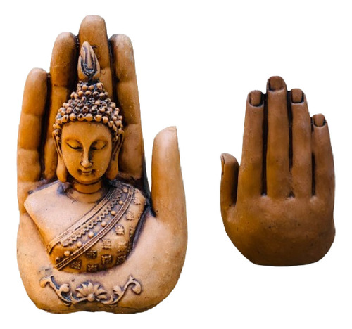 Buda Sobre Mano 17 Cm Artesania Importada India Simil Madera
