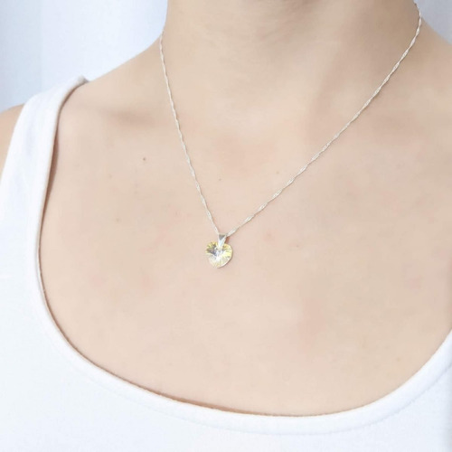 Conjunto Con Cristal Corazón 10mm Plata 925 Aurora Boreal