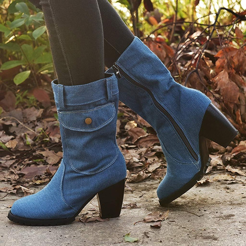 Botas De Piel Vaquera Vintage Con Tacón Grueso For Mujer