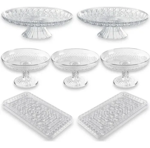 Kit Lapidado-2 Boleira 23cm+ 3 Doceira+ 2 Bandeja Retangular Transparente